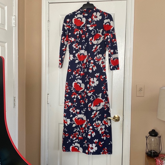 Vintage Dresses & Skirts - VTG 60’s Red White Navy Blue Floral Print Hawaiian Maxi Dress